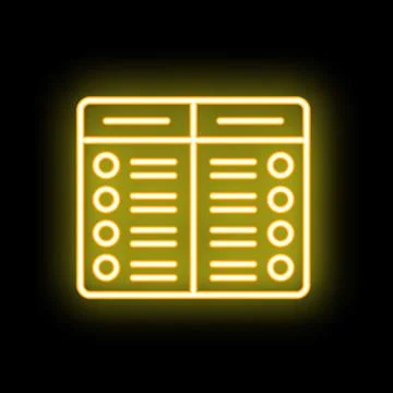 Yellow neon spreadsheet icon representing organizing and managing data Stock Illustration