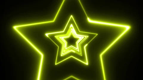YELLOW neon star looping technology on black background. 4K 60Fps stock video Stock Footage 219196121