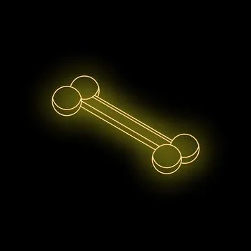 Yellow neon style bone glowing on black background Stock Illustration