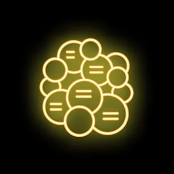 Yellow neon style cluster of connected circles on black background Stock Illustration