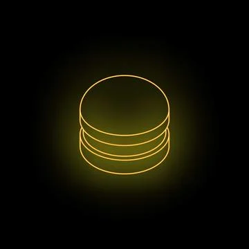 Yellow neon style database icon glowing on black background Stock Illustration