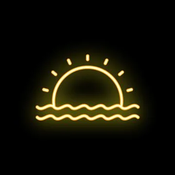 Yellow neon sun setting over wavy water Ilustração Stock