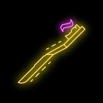 Yellow neon toothbrush with toothpaste on black background Illustrazione stock