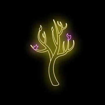 Yellow neon tree growing with pink flowers on branches Stock Illustration