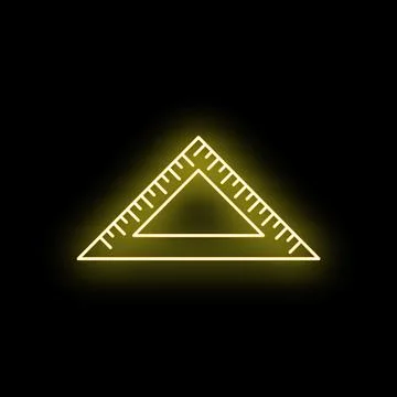 Yellow neon triangle ruler glowing on black background Stock Illustration