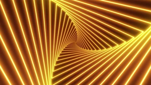 Yellow neon triangular tunnel moving into the distance. Stock Footage 153994792