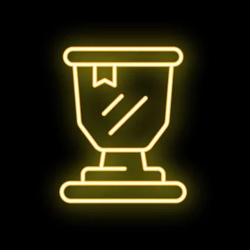 Yellow neon trophy cup icon glowing on black background Stock Illustration
