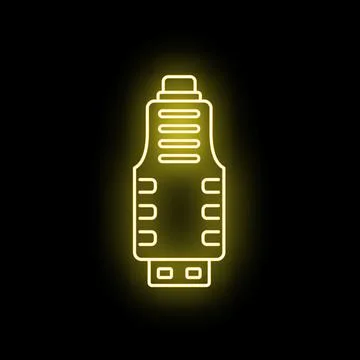Yellow neon usb flash drive line art icon Stock Illustration