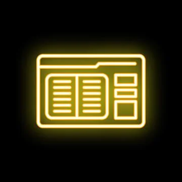 Yellow neon website design layout with content and sidebar glowing icon Stock Illustration