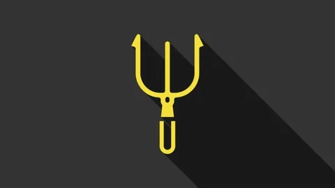 Yellow Neptune Trident icon isolated on grey background. 4K Video motion graphic Stock Footage 156437268