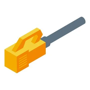 Yellow network cable connector plugged into gray cable, isometric view Stock Illustration