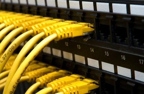 Yellow network cables Stock Photos