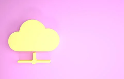 Yellow Network cloud connection icon isolated on pink background. Social tech Stock Illustration