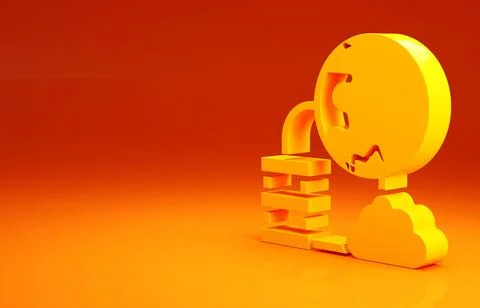 Yellow Network cloud connection icon isolated on orange background. Social te Stock Illustration