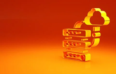Yellow Network cloud connection icon isolated on orange background. Social te Illustrazione stock