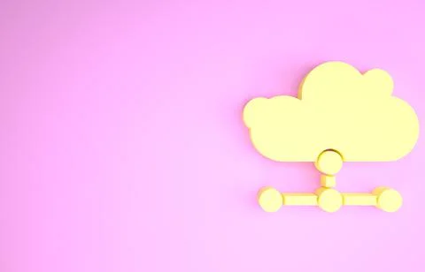 Yellow Network cloud connection icon isolated on pink background. Social tech イラスト素材
