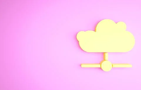 Yellow Network cloud connection icon isolated on pink background. Social tech 스톡 일러스트