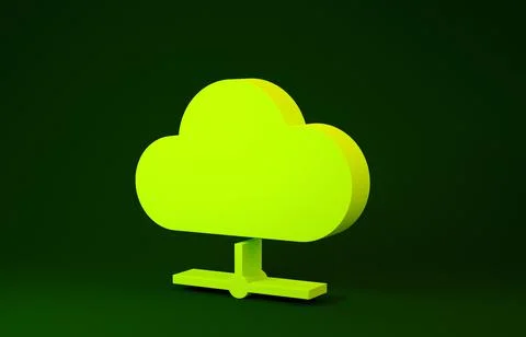 Yellow Network cloud connection icon isolated on green background. Social tec 스톡 일러스트