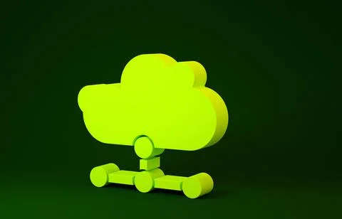 Yellow Network cloud connection icon isolated on green background. Social tec Stock Illustration