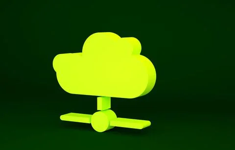Yellow Network cloud connection icon isolated on green background. Social tec 스톡 일러스트