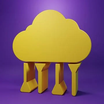 Yellow Network cloud connection icon isolated on purple background. Social .. Stock Photos