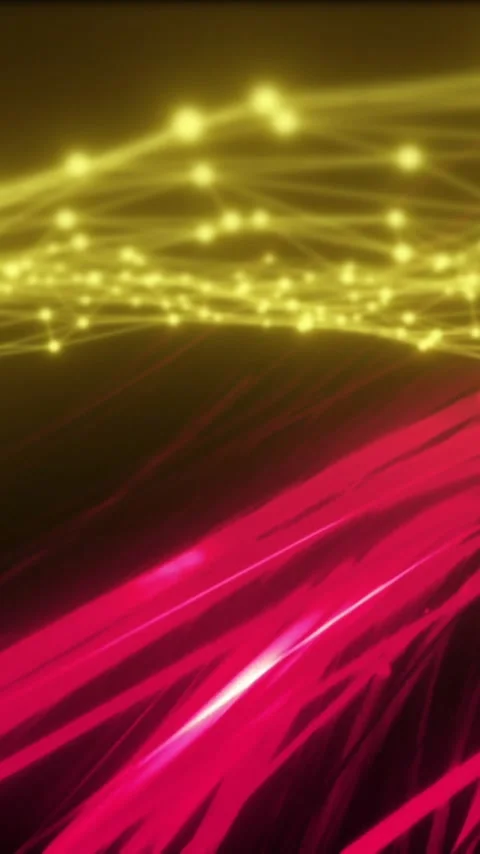 Yellow network of connections and red flowing lines, data processing animation Stock Footage 343824400