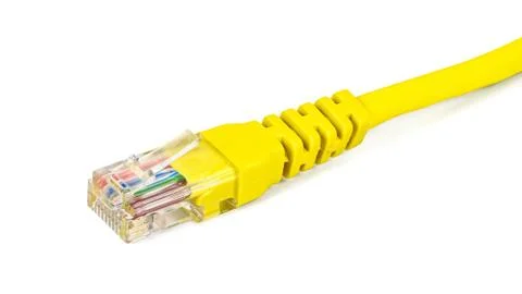 Yellow network plug on white background Stock Photos