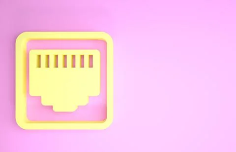 Yellow Network port - cable socket icon isolated on pink background. LAN, eth Illustrazione stock