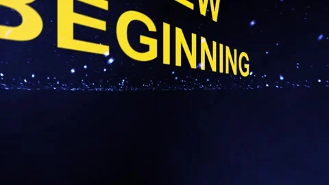 Yellow New Beginning Text Animation with Blue Glowing Particles in 4K Stock Footage 331560297