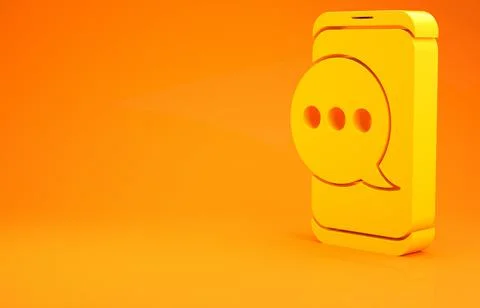 Yellow New chat messages notification on phone icon isolated on orange backgr Stock Illustration