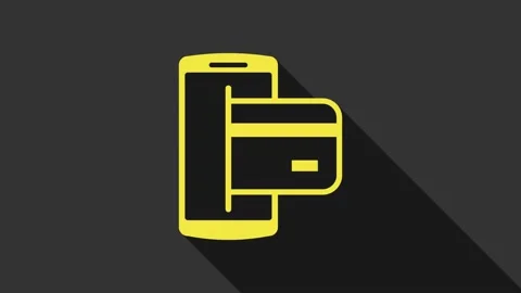 Yellow NFC Payment icon isolated on grey background. Mobile payment. NFC Stock Footage 147692319