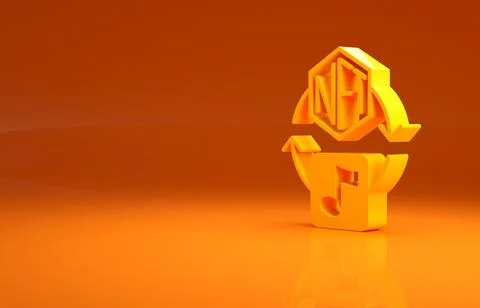 Yellow NFT Digital crypto art icon isolated on orange background. Non fungible Ilustração Stock