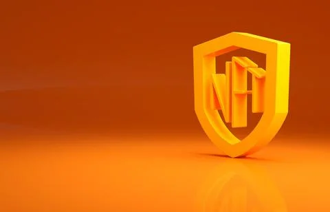 Yellow NFT shield icon isolated on orange background. Non fungible token Stock Illustration