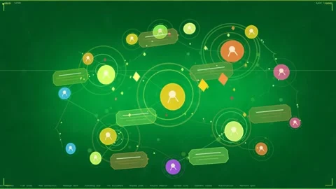 Yellow node pulsing, nodes shifting, tags sliding, showing live map on 動画素材 333907698