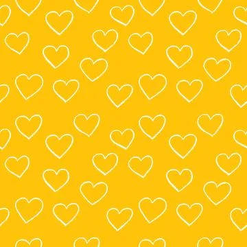 Yellow Nostalgic Heart background vector. Seamless, pattern. Hand drawn cra.. Stock Illustration