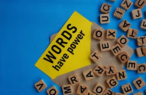 Yellow note in envelope printed words have power, relationship concept Stock Photos