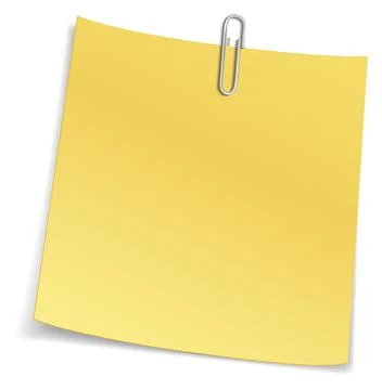 Yellow note with paper clip. Blank memo square Stock Illustration