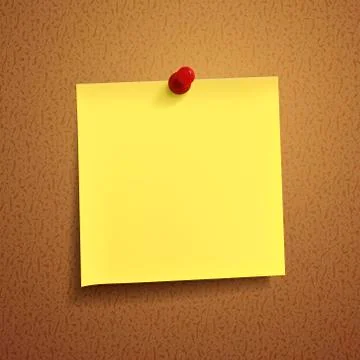 Yellow note paper with pin Illustrazione stock