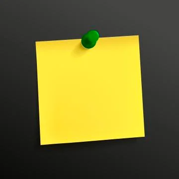 Yellow note paper with pin Stock Illustration