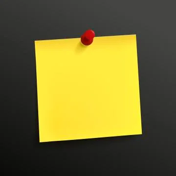 Yellow note paper with pin Stock Illustration