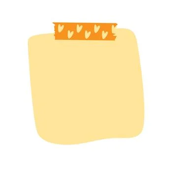 Yellow note paper post with heart type. Love romantic sticker on wall. Valent Stock Illustration