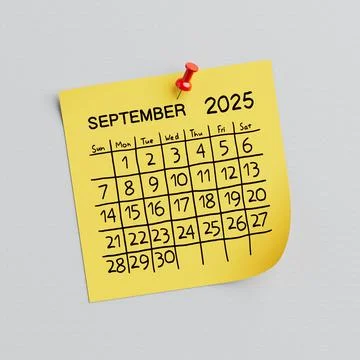 Yellow Note Paper with September of 2025 Year May Handwritten Calendar and .. 스톡 일러스트