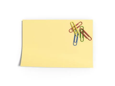 Yellow note with paperclips Stock Illustration