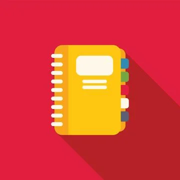 Yellow notebook with colorful bookmarks is lying on red background Stock Illustration