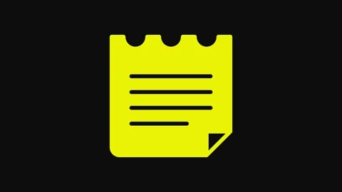 Yellow Notebook icon isolated on black background. Spiral notepad icon. School Video stock 233061596