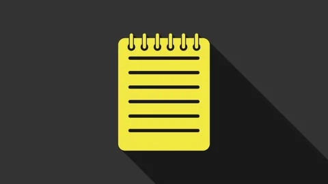 Yellow Notebook icon isolated on grey background. Spiral notepad icon. Writing Video stock 147691281