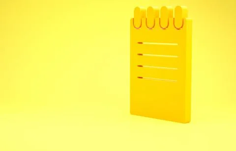 Yellow Notebook icon isolated on yellow background. Spiral notepad icon. Scho Illustrazione stock