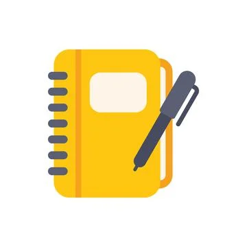 Yellow notebook with pen lying on top taking notes writing illustration Stock Illustration