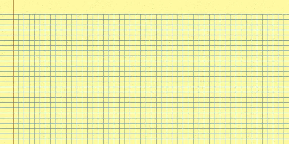 Yellow notebook sheet with grid and ruled line designs. Checkered legal pad.. Stock Illustration