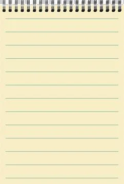 A yellow notepad with horizontal lines and a wire binding sits ready for no.. Stock Illustration